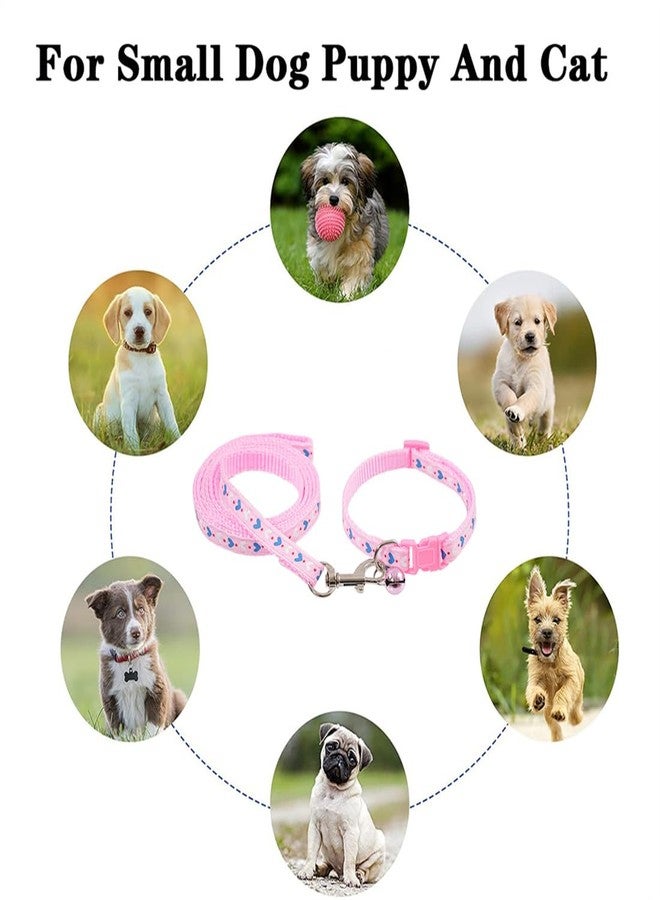 TELEYI Small Dog Collar and Leash Set with Bell,Pink Love Nylon Cat Collar Girl Female Cute Fancy Puppy Collar with Bells for XXS XS Little Kitten Boys Pet Dogs,Neck 7-12 Inch - Image 3